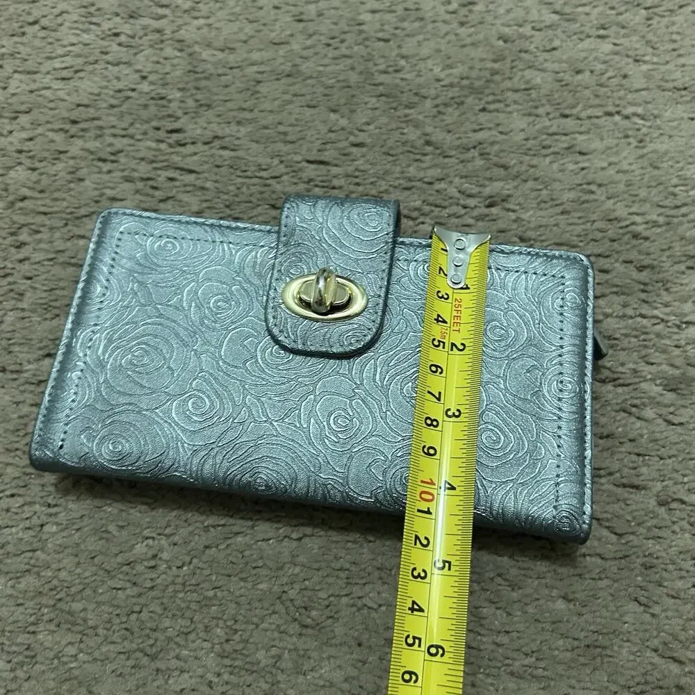 Buxton Rose Embossed Leather Wallet Gray